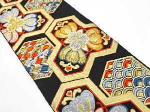 アンティーク　毘沙門亀甲に花・古典柄織り出し袋帯（材料）